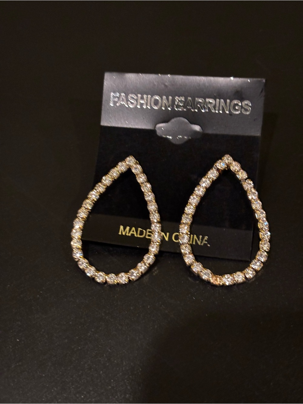 Gold Teardrop Crystal Hoop Earrings by